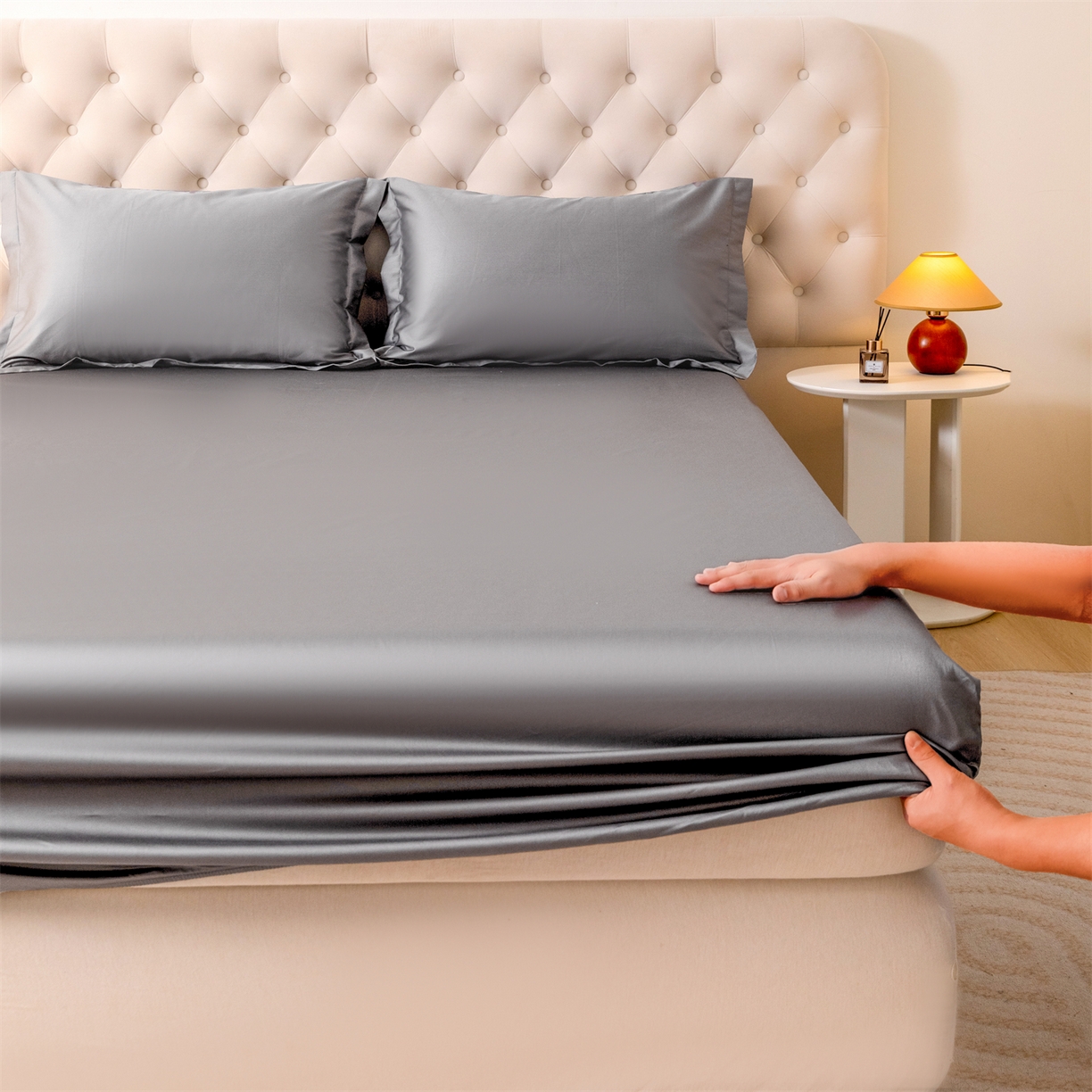 宝时兰 2026新款全棉100S长绒棉床笠单件纯色纯棉贡缎 深灰