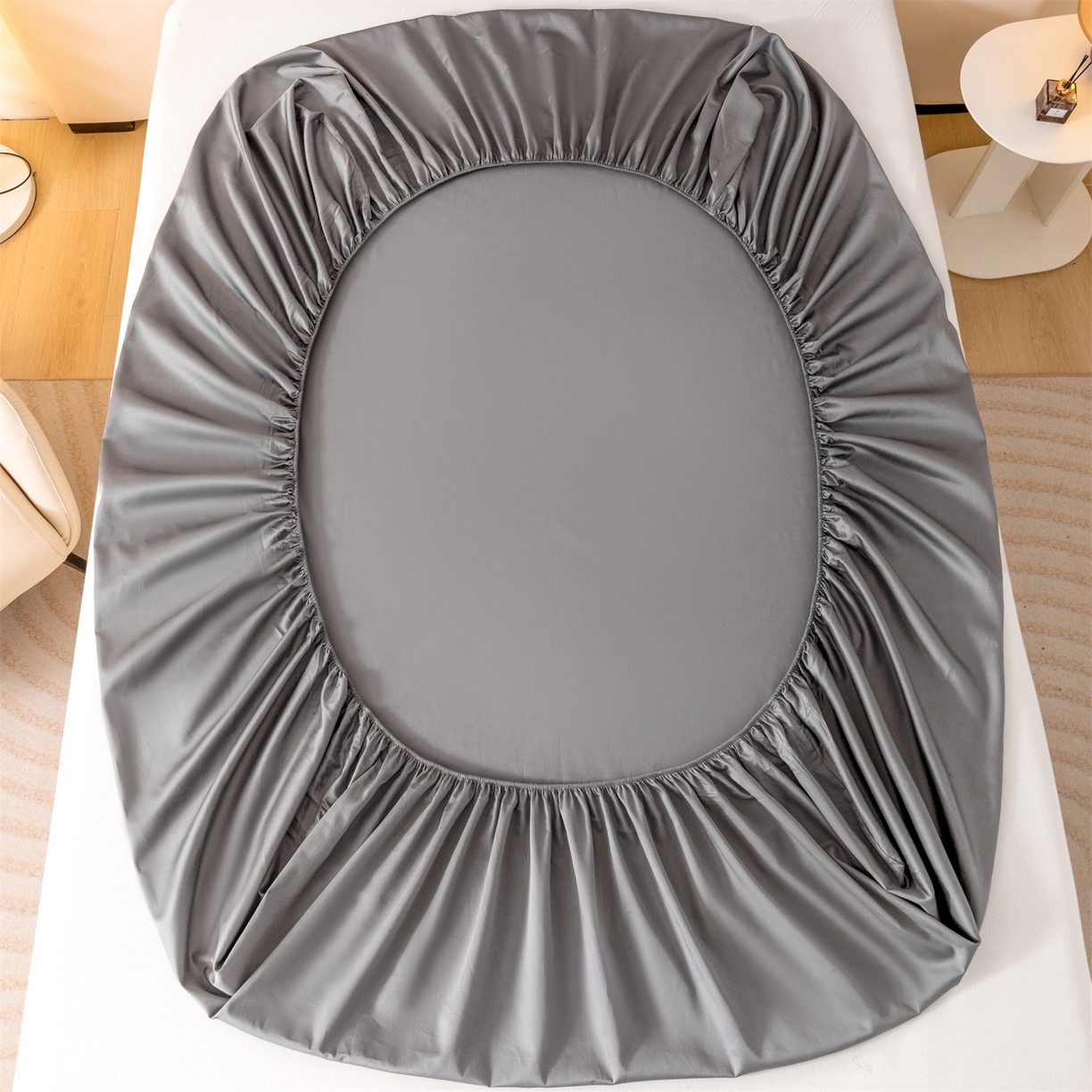 91家纺网 家纺一手货源 找家纺 宝时兰 2026新款全棉100S长绒棉床笠单件纯色纯棉贡缎 深灰