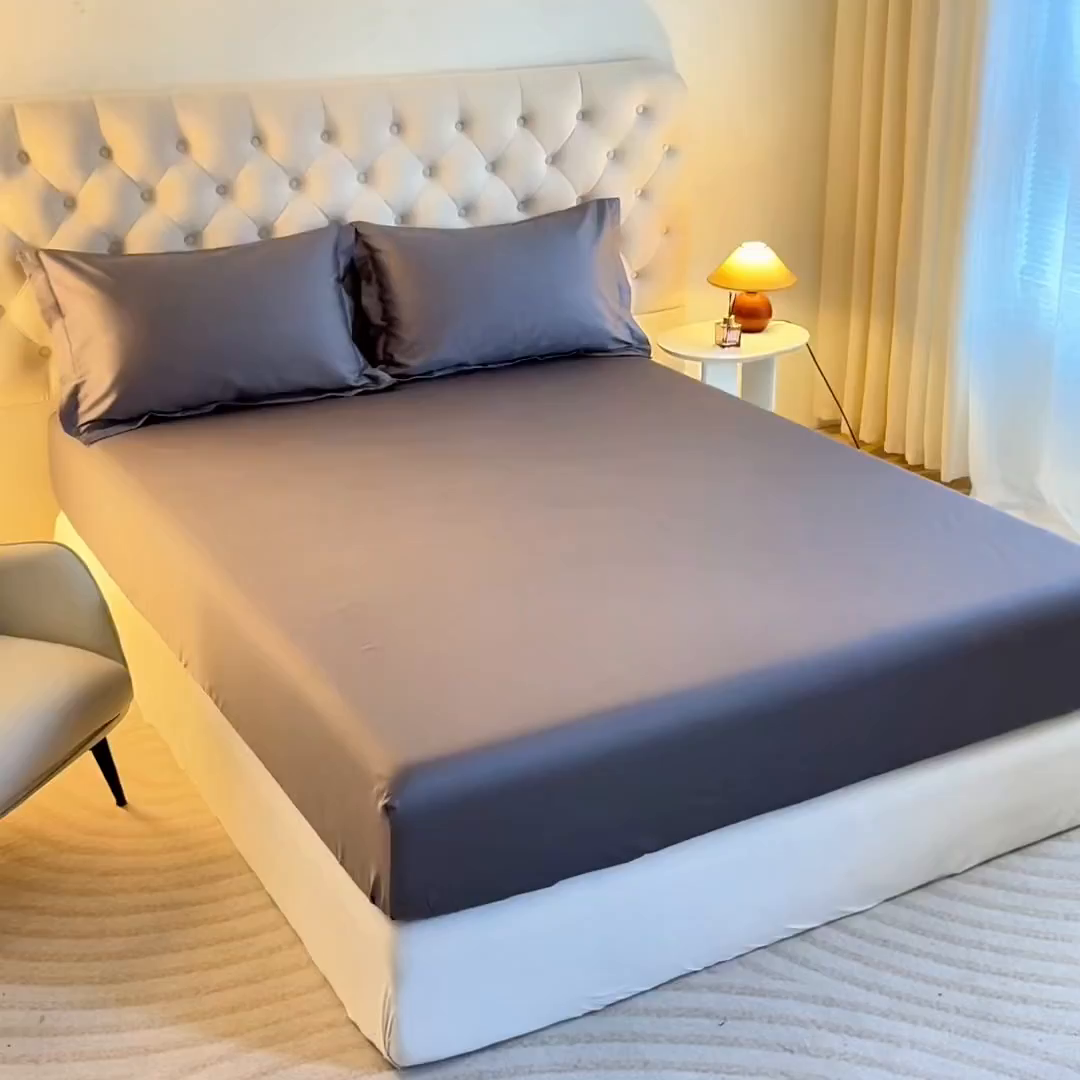 91家纺网 家纺一手货源 找家纺 宝时兰 2026新款全棉100S长绒棉床笠单件纯色纯棉贡缎 深灰