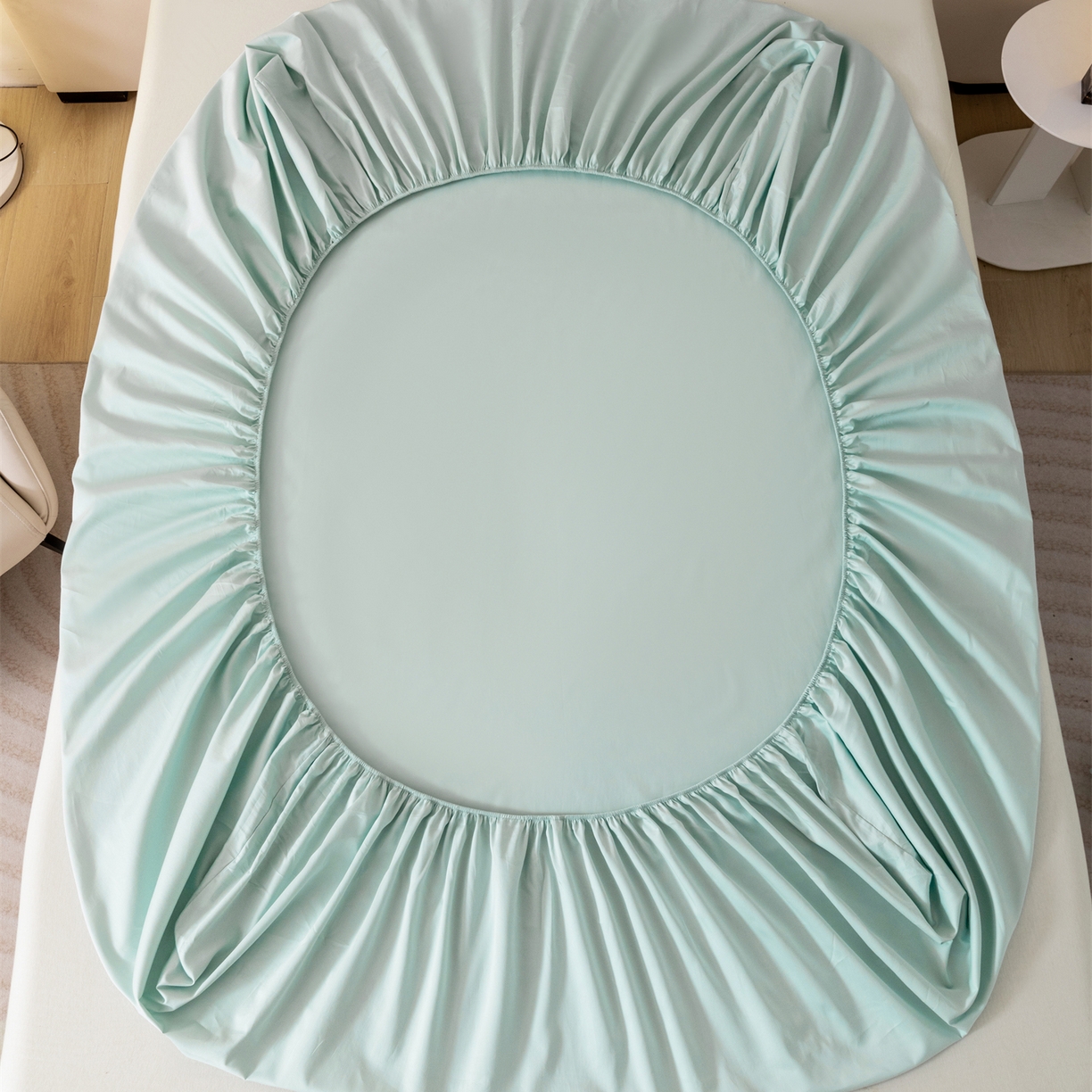 91家纺网 家纺一手货源 找家纺 宝时兰 2026新款全棉100S长绒棉床笠单件纯色纯棉贡缎 水绿