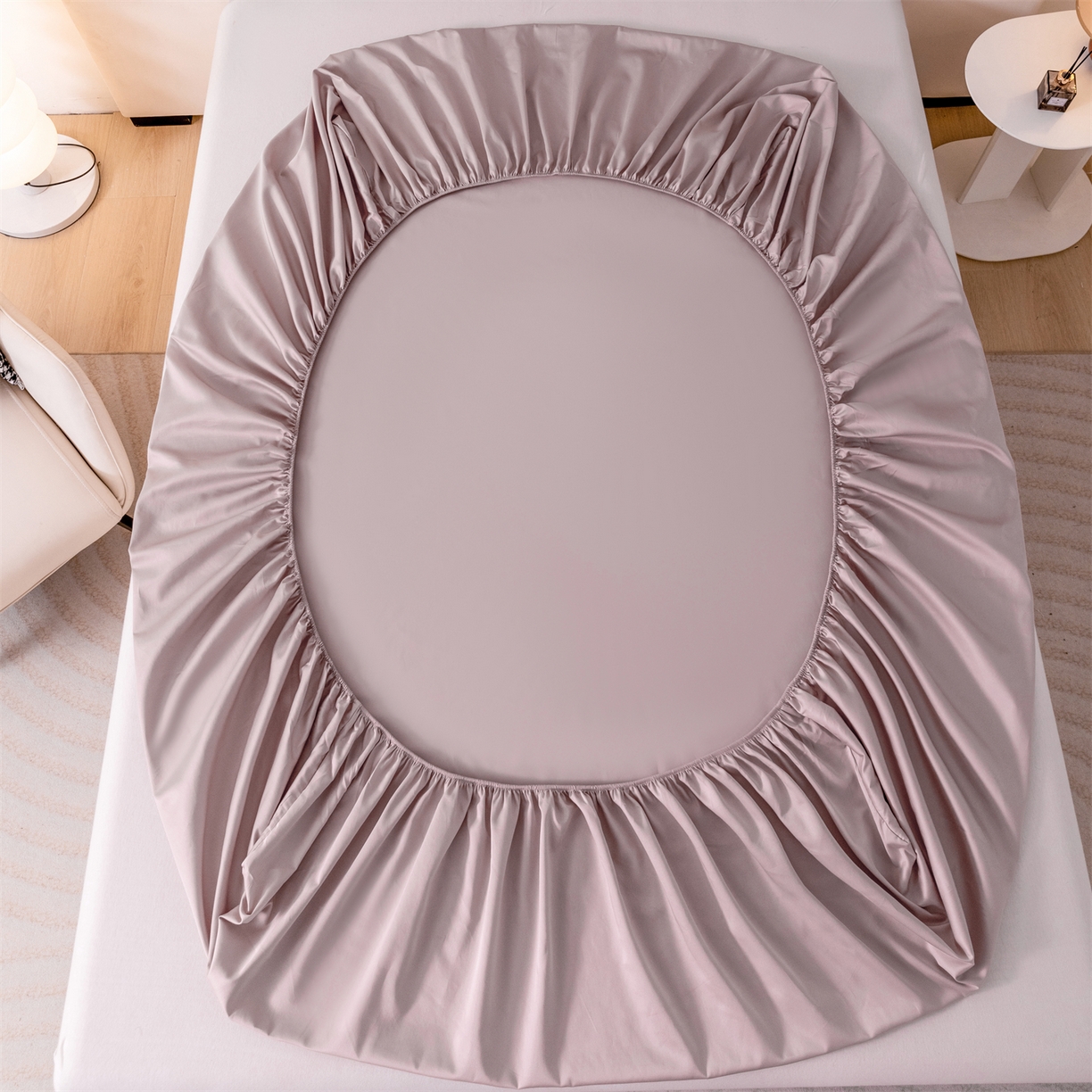 91家纺网 家纺一手货源 找家纺 宝时兰 2026新款全棉100S长绒棉床笠单件纯色纯棉贡缎 烟紫