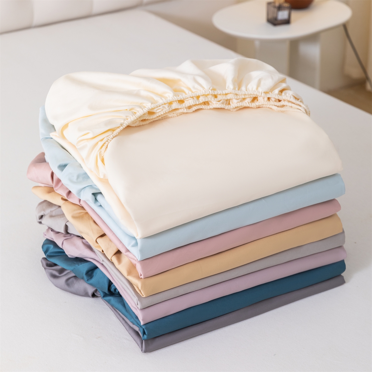 宝时兰 2026新款全棉100S长绒棉床笠单件纯色纯棉贡缎 叠拍