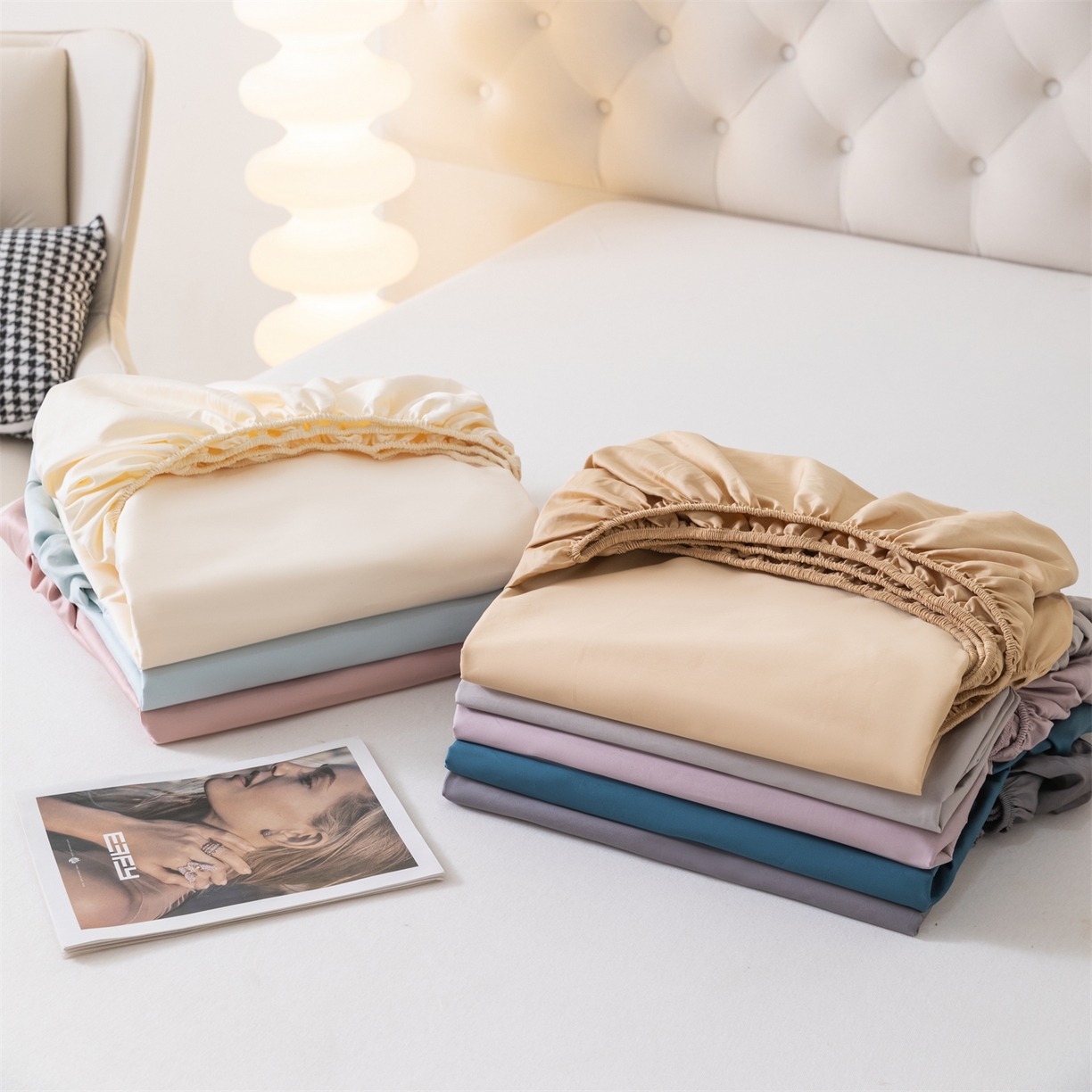 91家纺网 家纺一手货源 找家纺 宝时兰 2026新款全棉100S长绒棉床笠单件纯色纯棉贡缎 叠拍