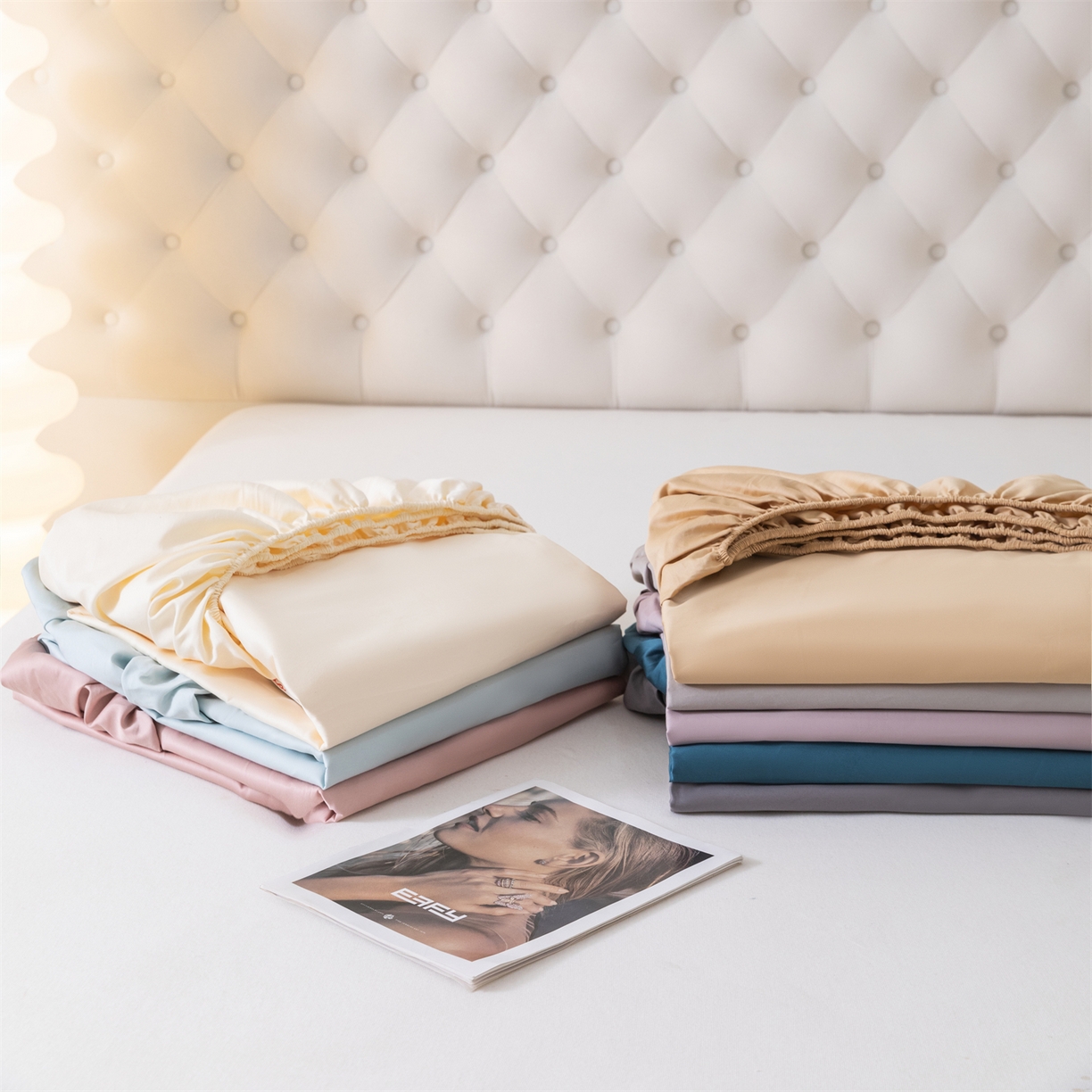 91家纺网 家纺一手货源 找家纺 宝时兰 2026新款全棉100S长绒棉床笠单件纯色纯棉贡缎 叠拍