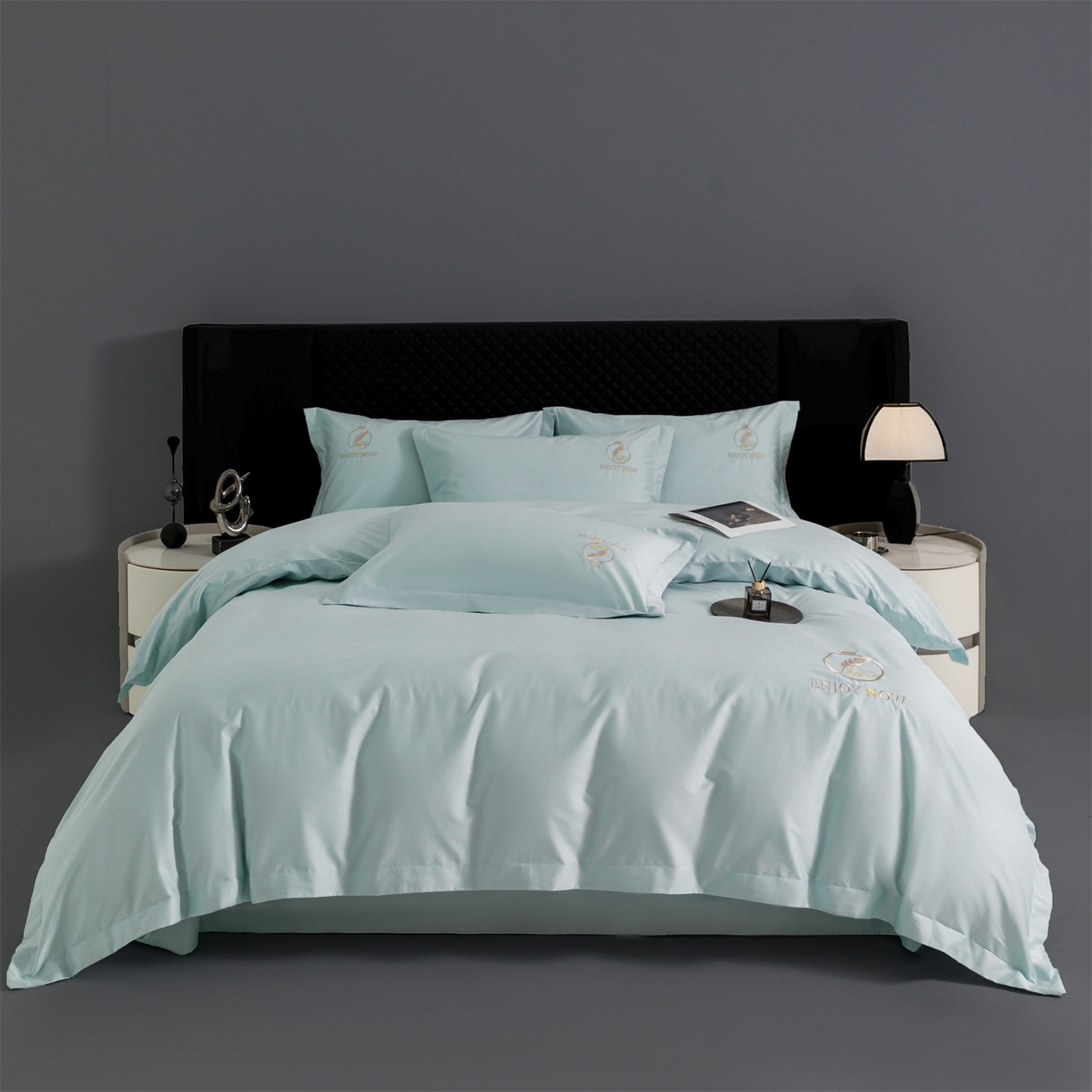 91家纺网 家纺一手货源 找家纺 宝时兰 2026新款100支全棉50x50s长绒棉刺绣绣花纯棉贡缎四件套高档礼盒 清序-湖绿