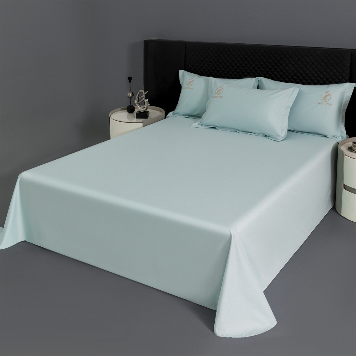 91家纺网 家纺一手货源 找家纺 宝时兰 2026新款100支全棉50x50s长绒棉刺绣绣花纯棉贡缎四件套高档礼盒 清序-湖绿