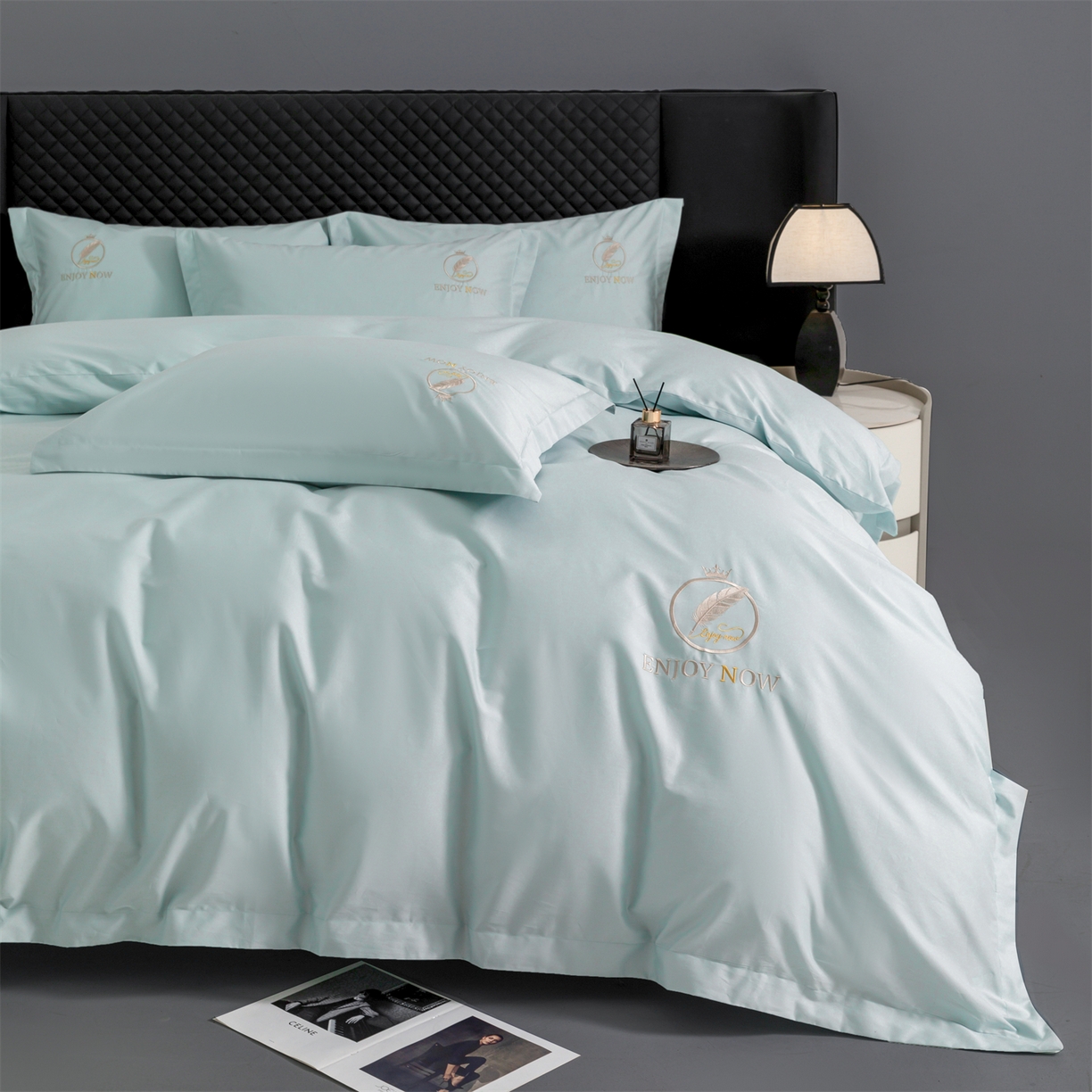 91家纺网 家纺一手货源 找家纺 宝时兰 2026新款100支全棉50x50s长绒棉刺绣绣花纯棉贡缎四件套高档礼盒 清序-湖绿