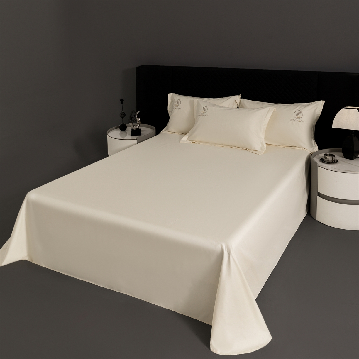 91家纺网 家纺一手货源 找家纺 宝时兰 2026新款100支全棉50x50s长绒棉刺绣绣花纯棉贡缎四件套高档礼盒 清序-米白