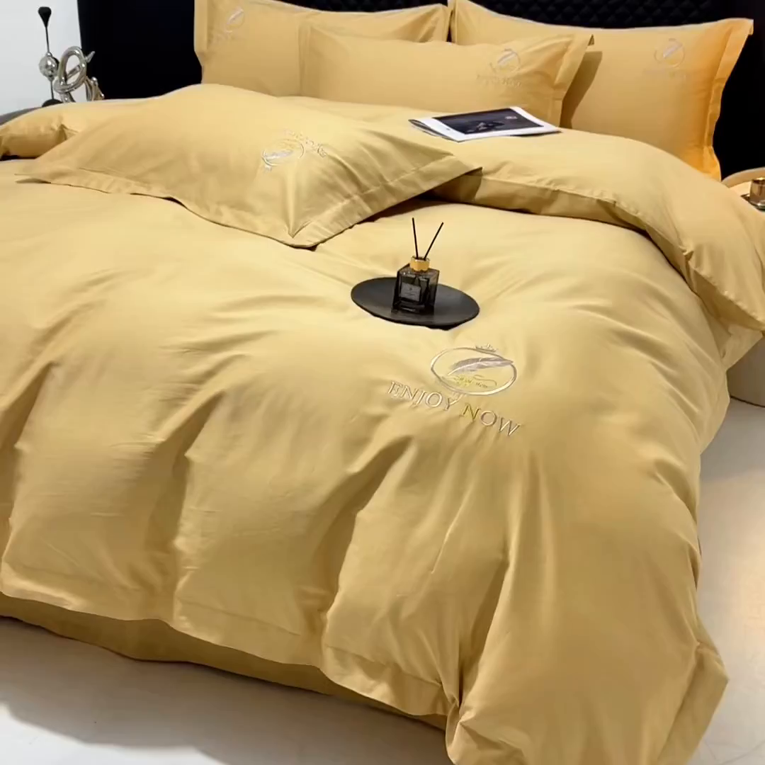 91家纺网 家纺一手货源 找家纺 宝时兰 2026新款100支全棉50x50s长绒棉刺绣绣花纯棉贡缎四件套高档礼盒 清序-香槟金