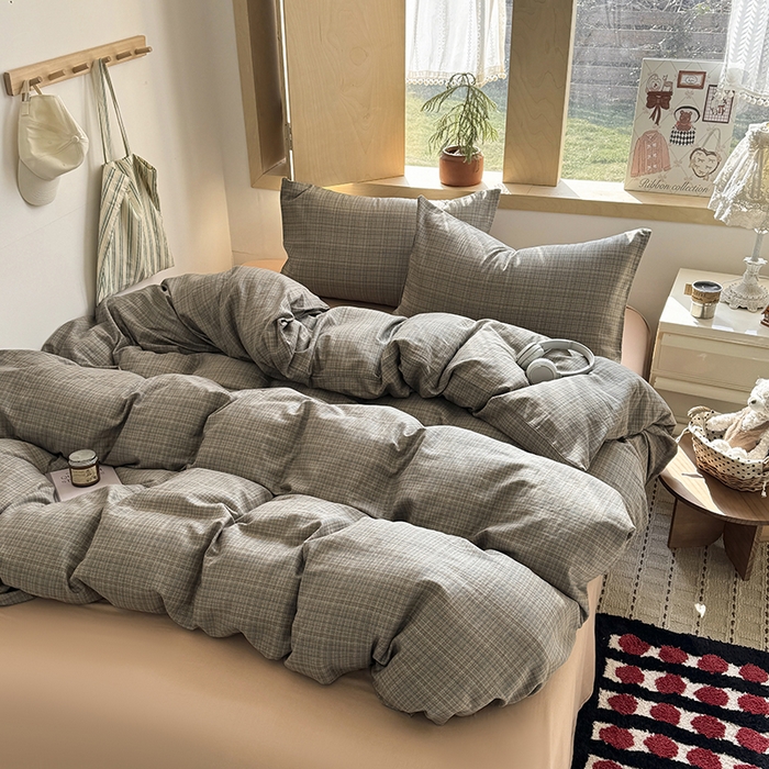 91家纺网 家纺一手货源 找家纺 （总）爱思佳 2026新款全棉双层纱混搭格子系列四件套