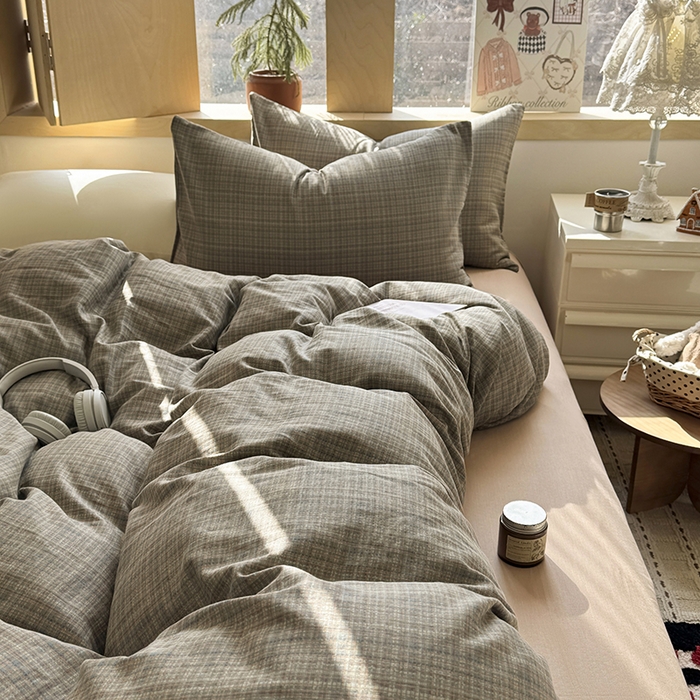 91家纺网 家纺一手货源 找家纺 （总）爱思佳 2026新款全棉双层纱混搭格子系列四件套