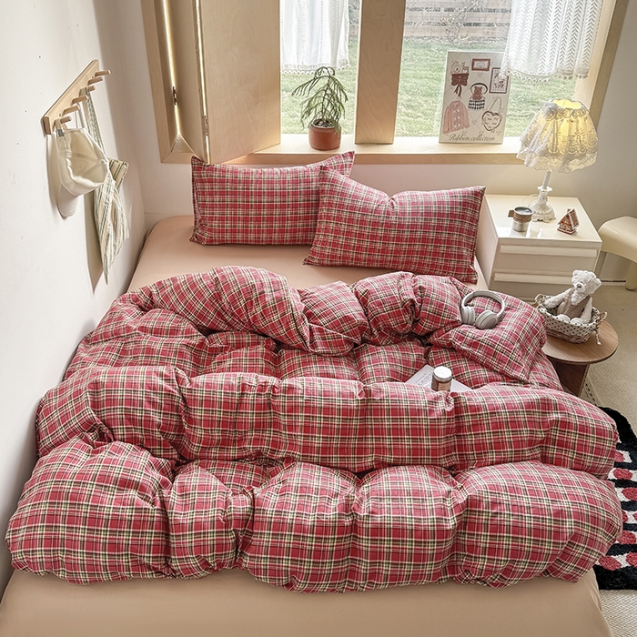 91家纺网 家纺一手货源 找家纺 （总）爱思佳 2026新款全棉双层纱混搭格子系列四件套