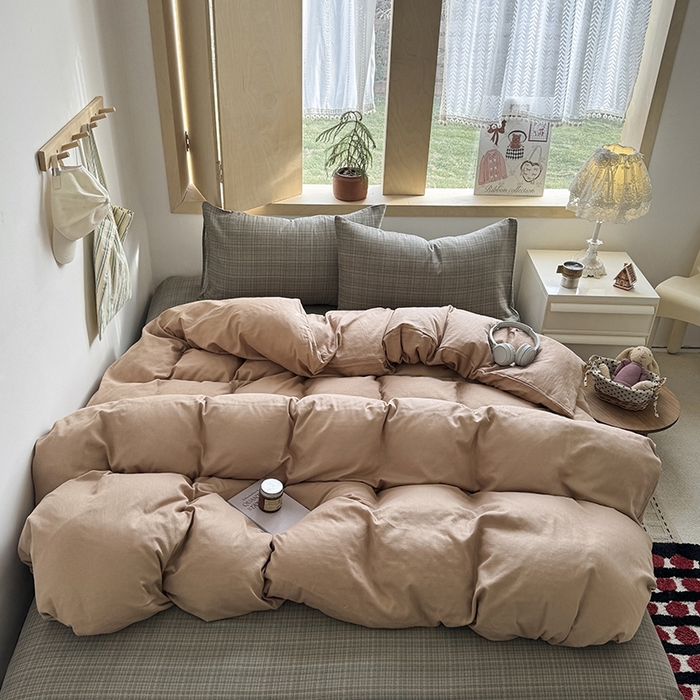 91家纺网 家纺一手货源 找家纺 （总）爱思佳 2026新款全棉双层纱混搭格子系列四件套