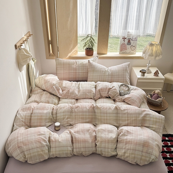 91家纺网 家纺一手货源 找家纺 （总）爱思佳 2026新款全棉双层纱混搭格子系列四件套