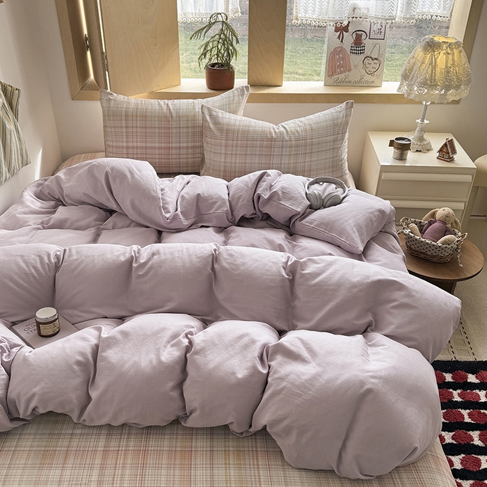 91家纺网 家纺一手货源 找家纺 （总）爱思佳 2026新款全棉双层纱混搭格子系列四件套