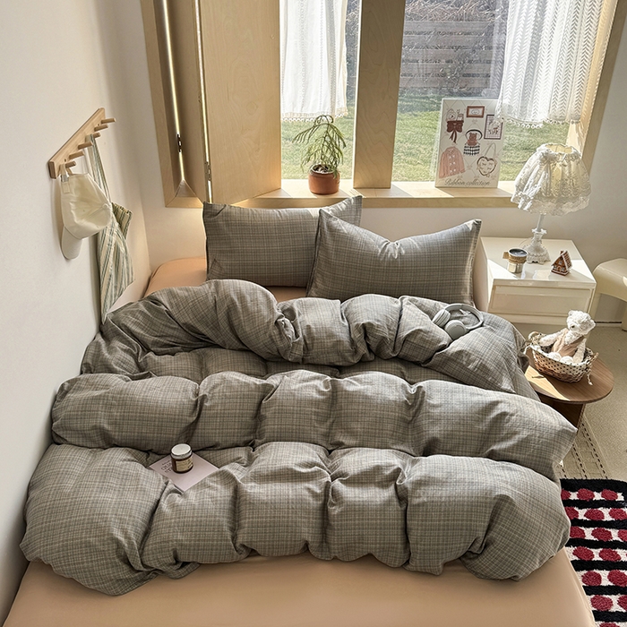 爱思佳 2026新款全棉双层纱混搭格子系列四件套 樊可