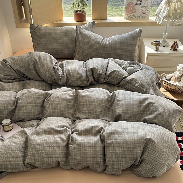 91家纺网 家纺一手货源 找家纺 爱思佳 2026新款全棉双层纱混搭格子系列四件套 樊可