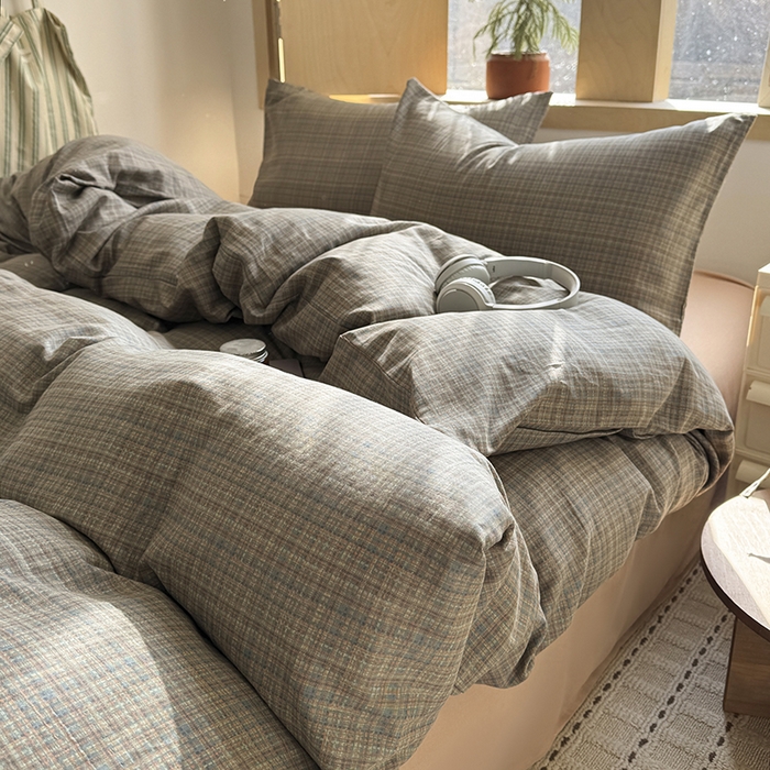 91家纺网 家纺一手货源 找家纺 爱思佳 2026新款全棉双层纱混搭格子系列四件套 樊可