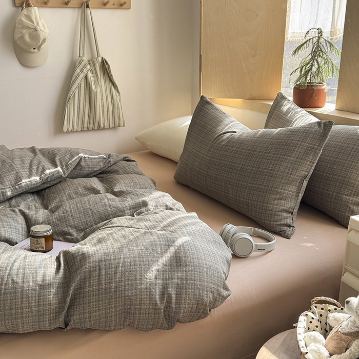 91家纺网 家纺一手货源 找家纺 爱思佳 2026新款全棉双层纱混搭格子系列四件套 樊可