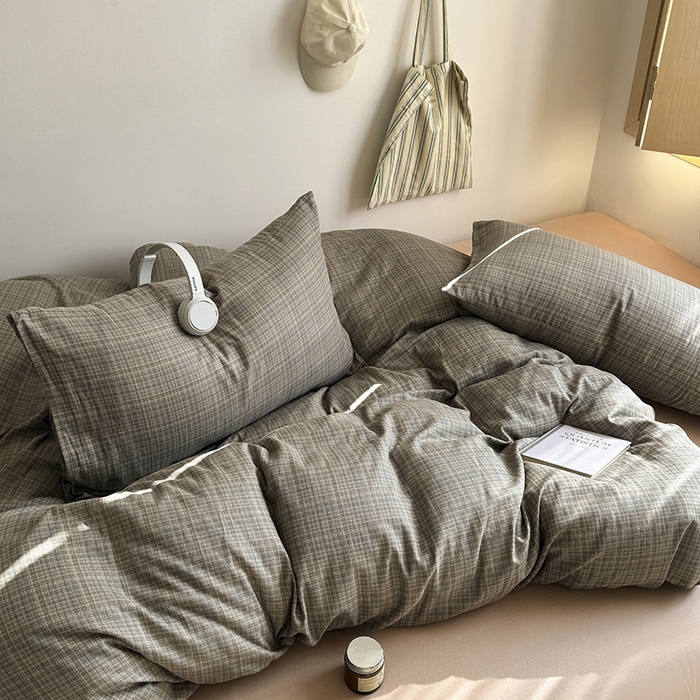 91家纺网 家纺一手货源 找家纺 爱思佳 2026新款全棉双层纱混搭格子系列四件套 樊可