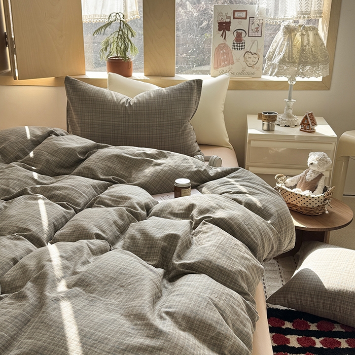 91家纺网 家纺一手货源 找家纺 爱思佳 2026新款全棉双层纱混搭格子系列四件套 樊可
