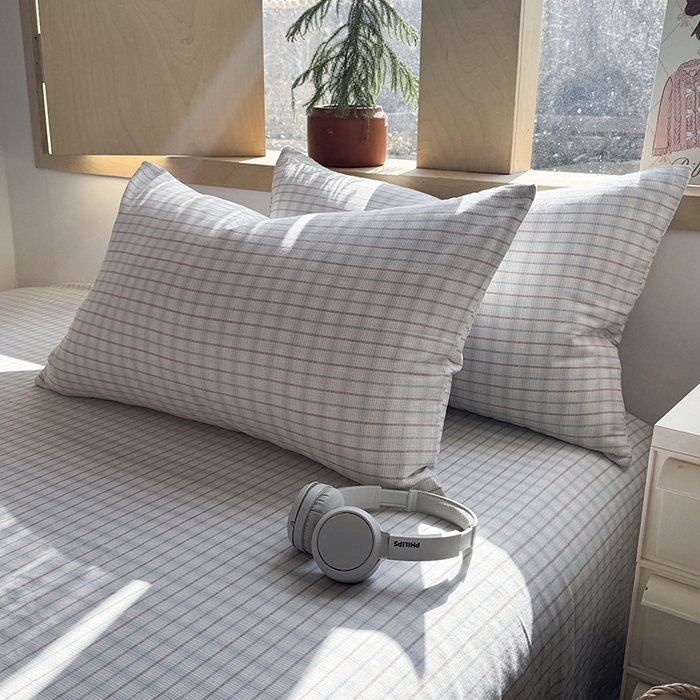 91家纺网 家纺一手货源 找家纺 爱思佳 2026新款全棉双层纱混搭格子系列四件套 粉-追光