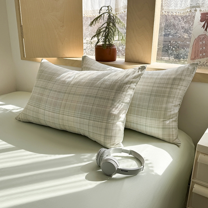 91家纺网 家纺一手货源 找家纺 爱思佳 2026新款全棉双层纱混搭格子系列四件套 绿-青柠