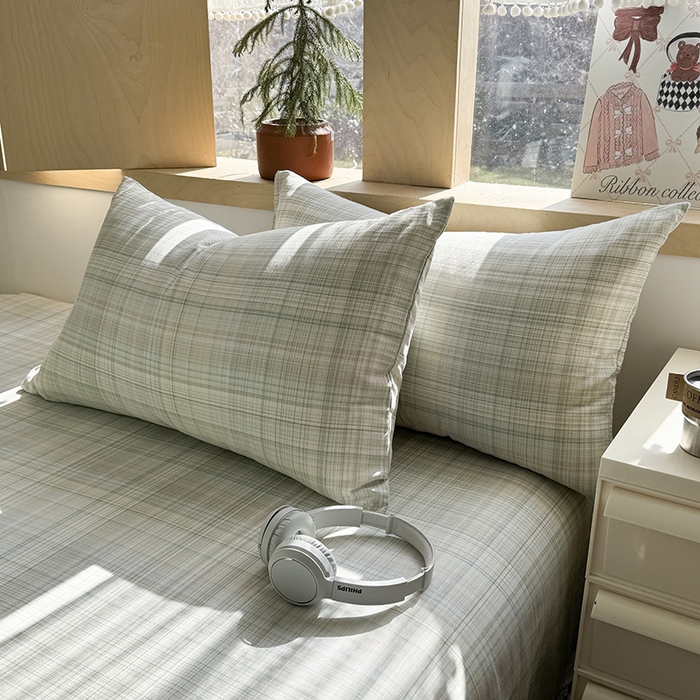 91家纺网 家纺一手货源 找家纺 爱思佳 2026新款全棉双层纱混搭格子系列四件套 青柠-绿