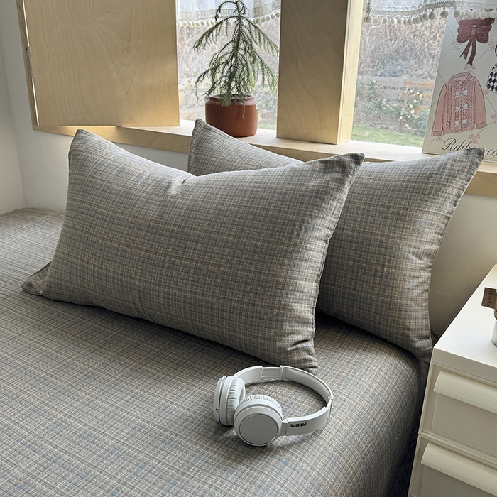 91家纺网 家纺一手货源 找家纺 爱思佳 2026新款全棉双层纱混搭格子系列四件套 肉桂-樊可