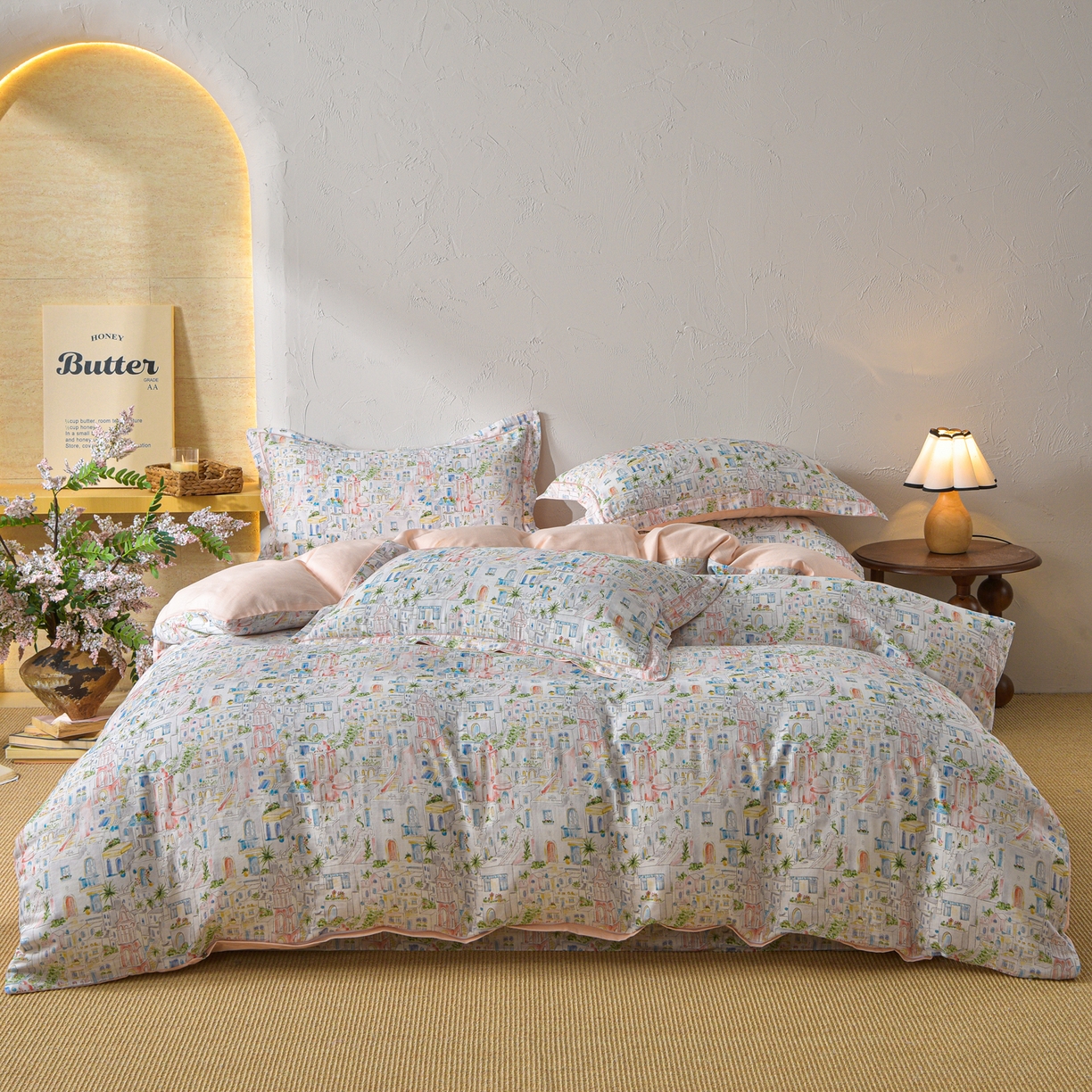 91家纺网 家纺一手货源 找家纺 （总）金昱纺 2026新款全棉纯棉双层纱印花四件套