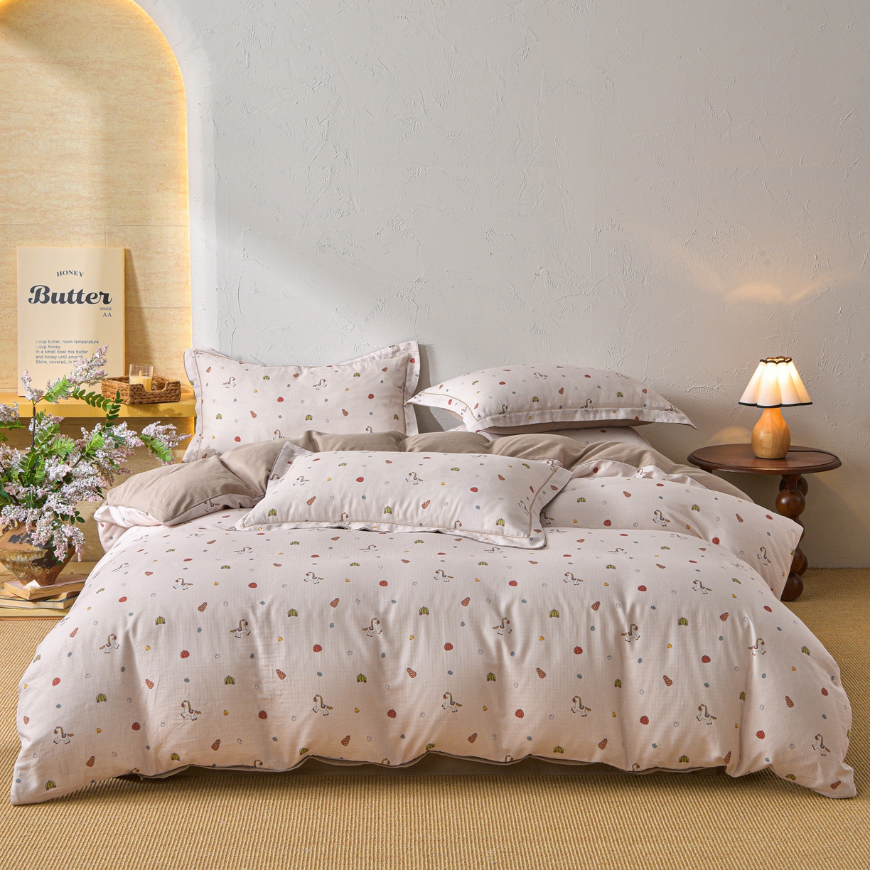 91家纺网 家纺一手货源 找家纺 （总）金昱纺 2026新款全棉纯棉双层纱印花四件套