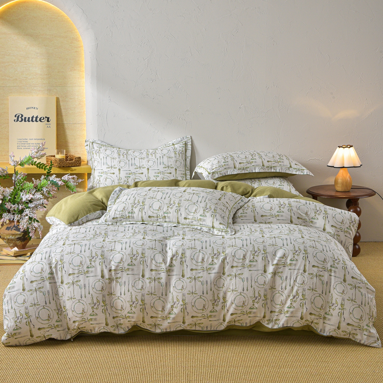 91家纺网 家纺一手货源 找家纺 （总）金昱纺 2026新款全棉纯棉双层纱印花四件套