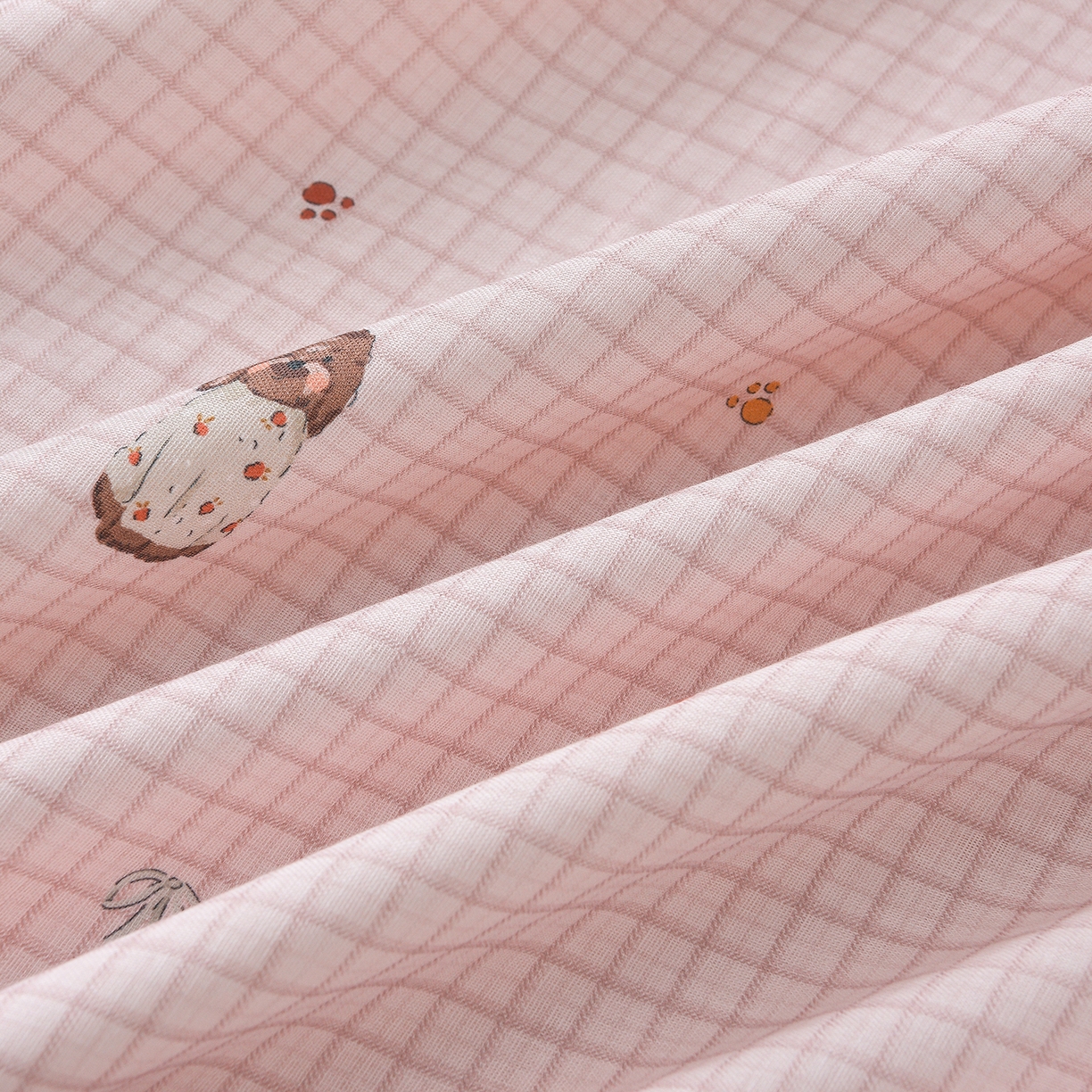 91家纺网 家纺一手货源 找家纺 金昱纺 2026新款全棉纯棉双层纱印花四件套 奥利狗-咖