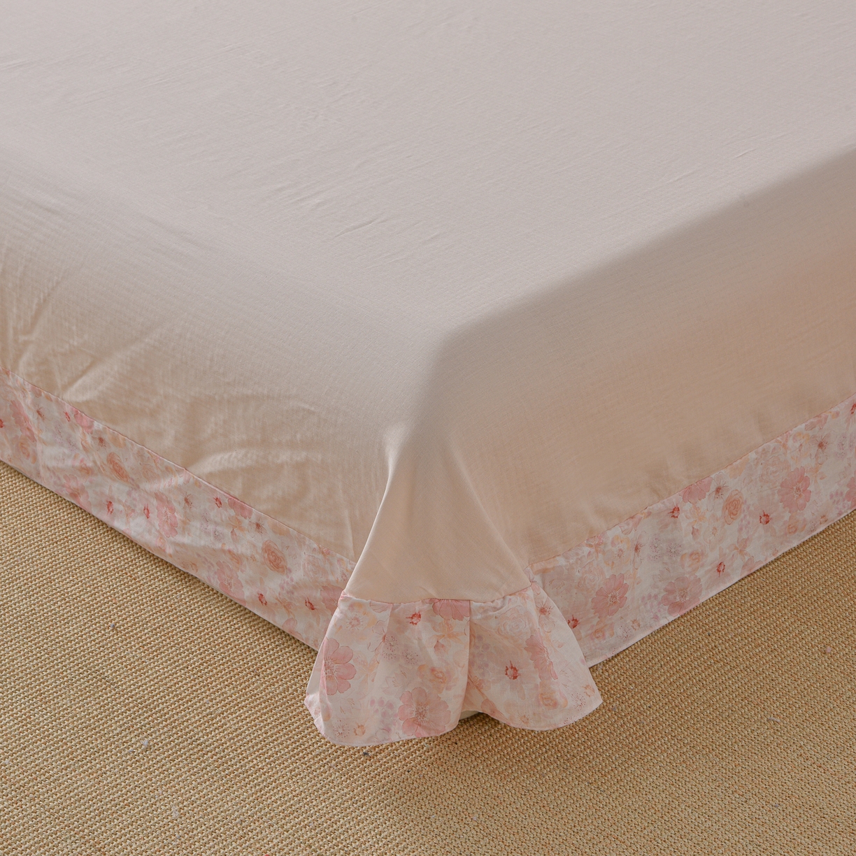 91家纺网 家纺一手货源 找家纺 金昱纺 2026新款全棉纯棉双层纱印花四件套 风谷幽兰-粉