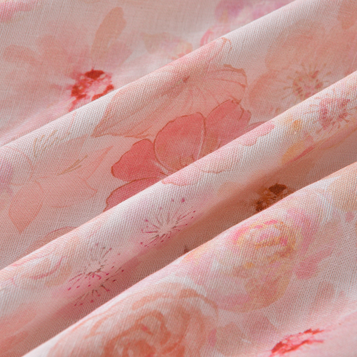 91家纺网 家纺一手货源 找家纺 金昱纺 2026新款全棉纯棉双层纱印花四件套 风谷幽兰-粉