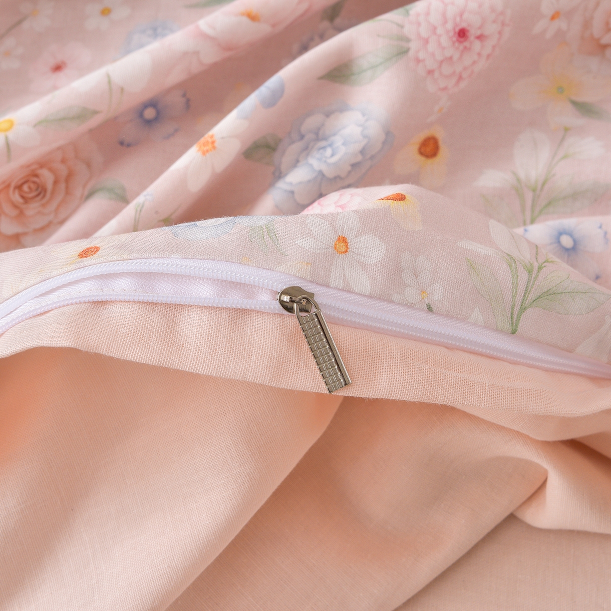 91家纺网 家纺一手货源 找家纺 金昱纺 2026新款全棉纯棉双层纱印花四件套 观上月白-粉