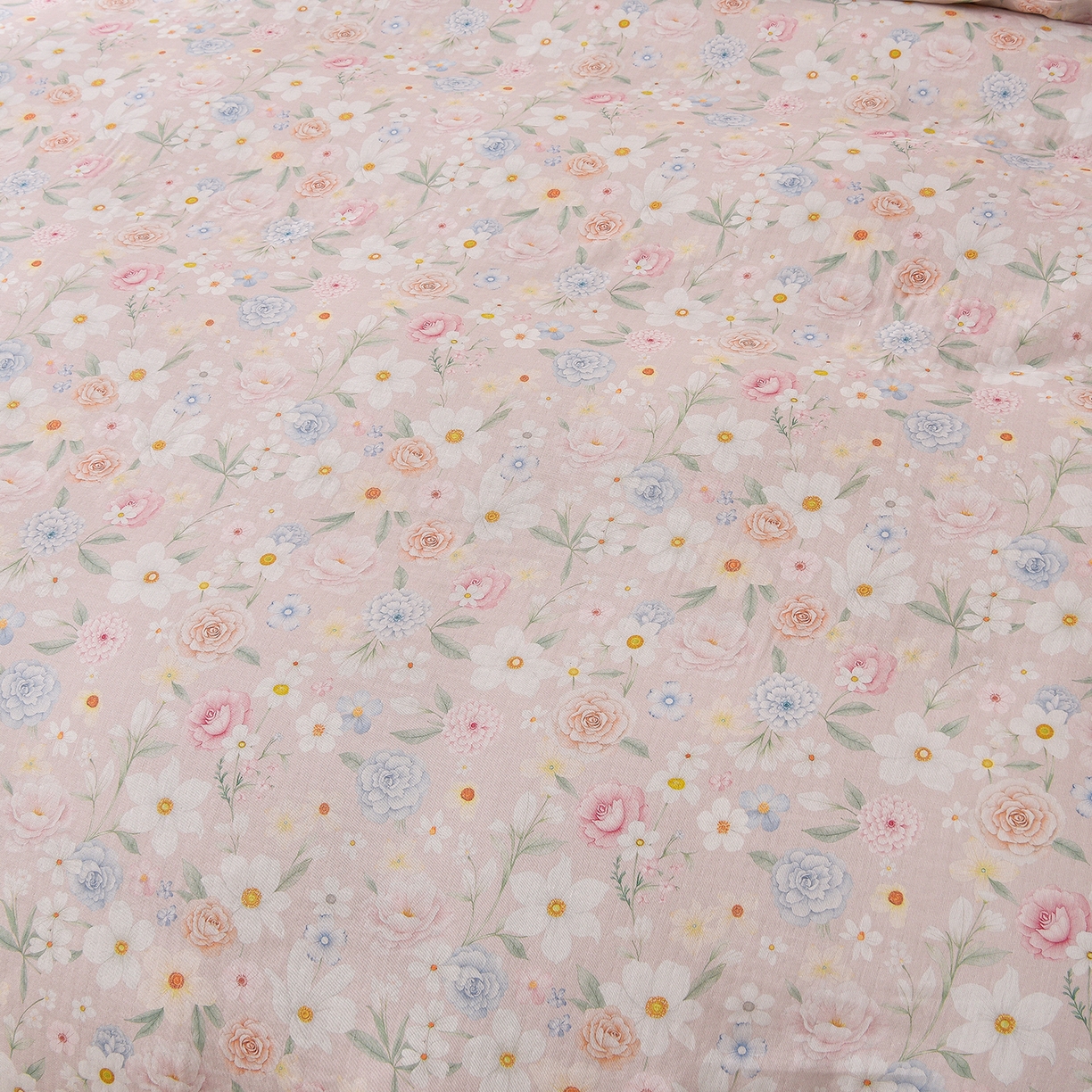 91家纺网 家纺一手货源 找家纺 金昱纺 2026新款全棉纯棉双层纱印花四件套 观上月白-粉