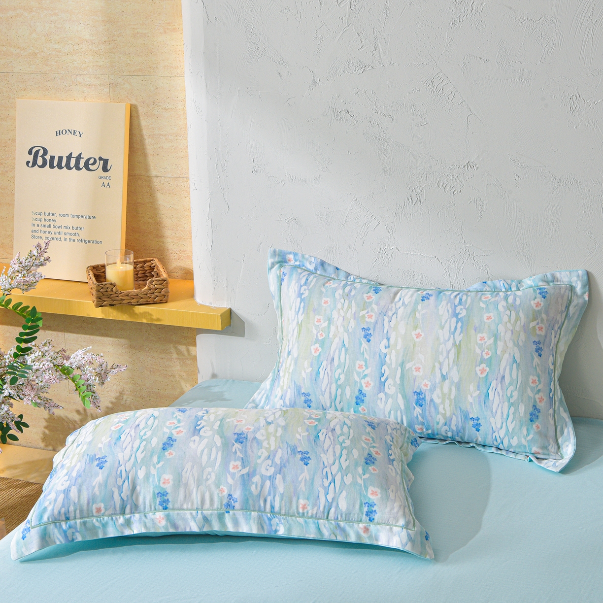 91家纺网 家纺一手货源 找家纺 金昱纺 2026新款全棉纯棉双层纱印花四件套 禾棠映月-兰