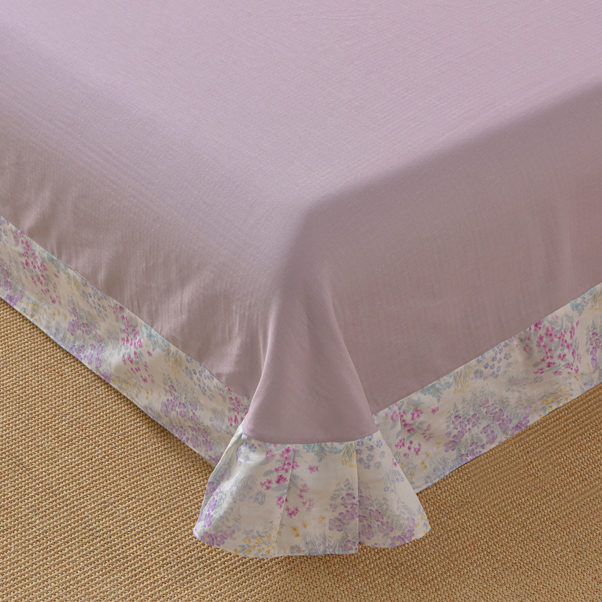 91家纺网 家纺一手货源 找家纺 金昱纺 2026新款全棉纯棉双层纱印花四件套 花纷飞-紫