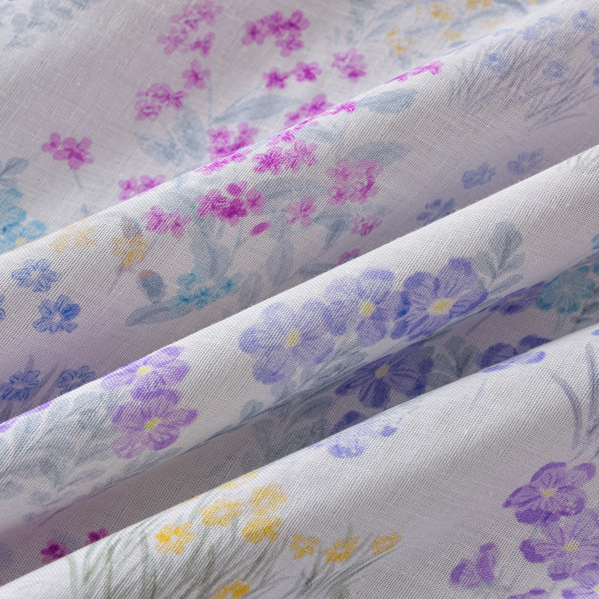 91家纺网 家纺一手货源 找家纺 金昱纺 2026新款全棉纯棉双层纱印花四件套 花纷飞-紫