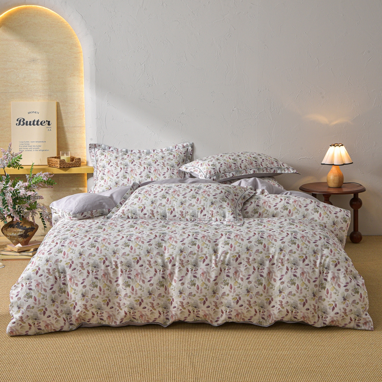 金昱纺 2026新款全棉纯棉双层纱印花四件套 花酿-豆沙