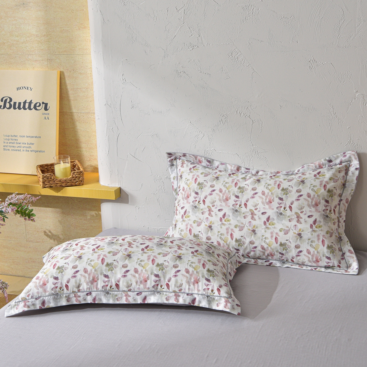 91家纺网 家纺一手货源 找家纺 金昱纺 2026新款全棉纯棉双层纱印花四件套 花酿-豆沙