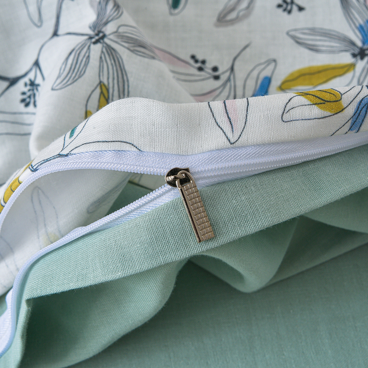 91家纺网 家纺一手货源 找家纺 金昱纺 2026新款全棉纯棉双层纱印花四件套 镜花眠-绿