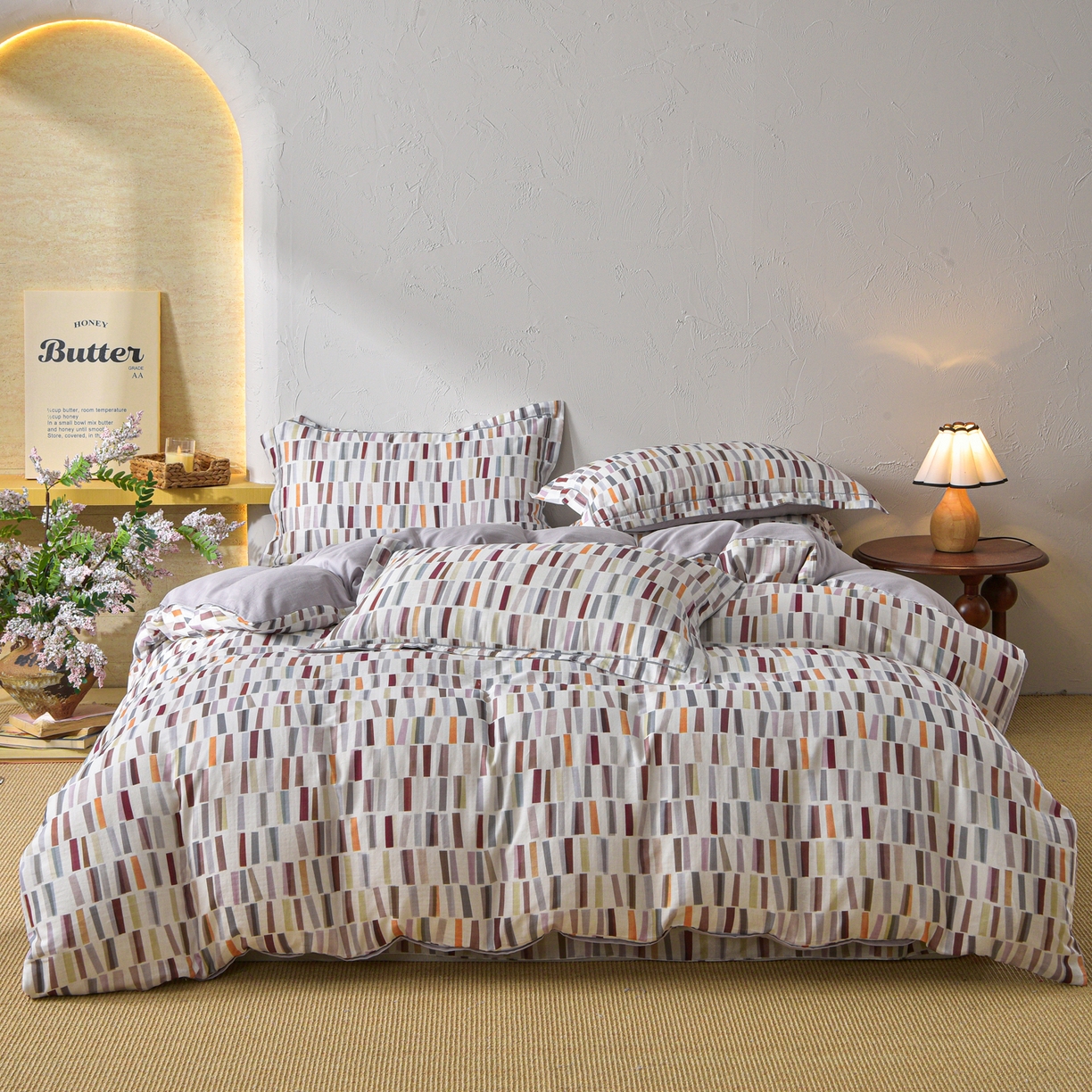 金昱纺 2026新款全棉纯棉双层纱印花四件套 空间-咖