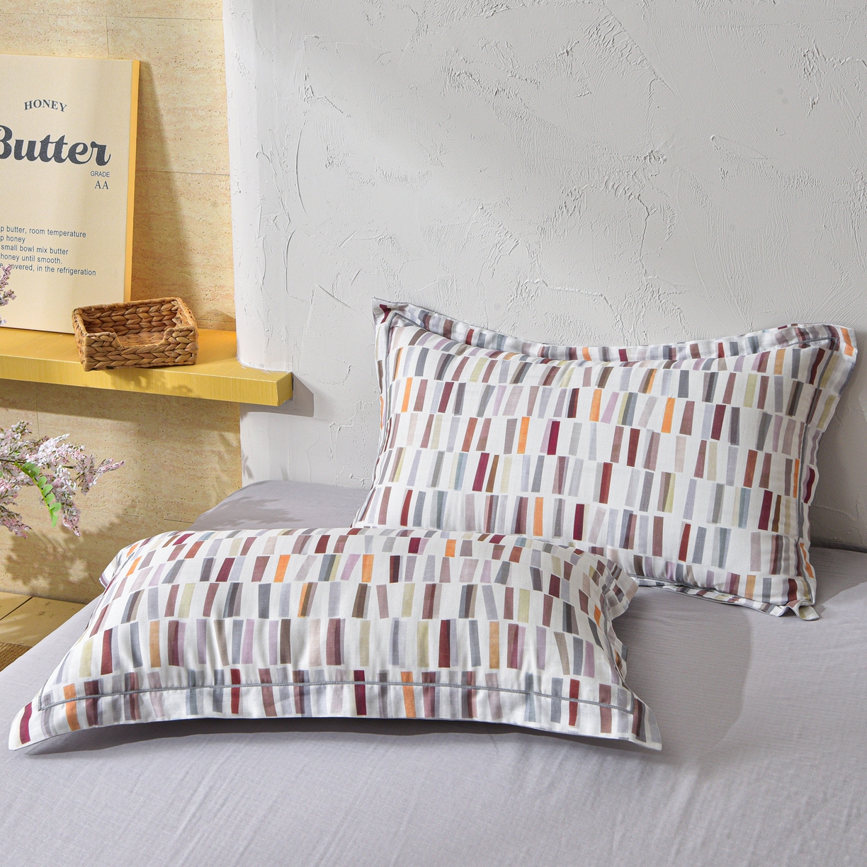 91家纺网 家纺一手货源 找家纺 金昱纺 2026新款全棉纯棉双层纱印花四件套 空间-咖