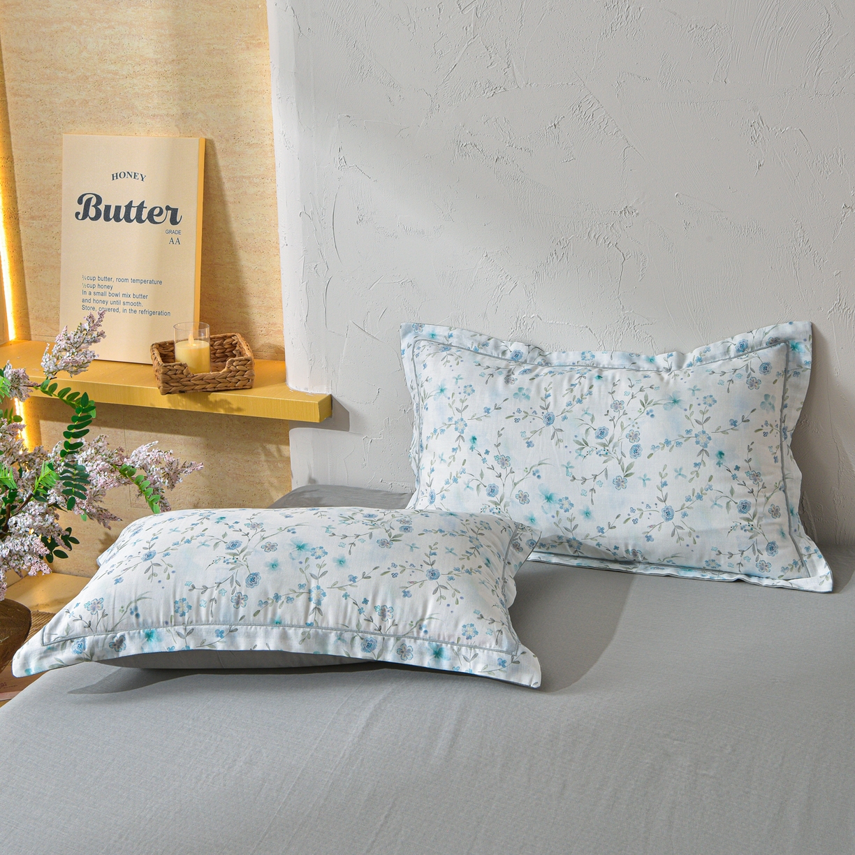 91家纺网 家纺一手货源 找家纺 金昱纺 2026新款全棉纯棉双层纱印花四件套 莲礼枝-兰