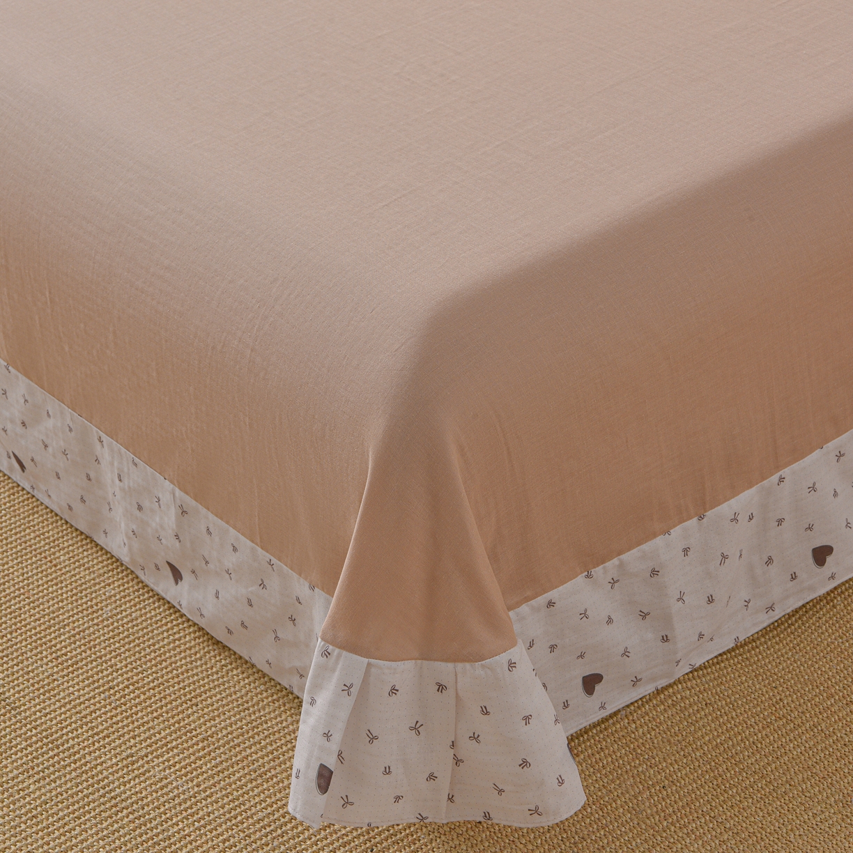 91家纺网 家纺一手货源 找家纺 金昱纺 2026新款全棉纯棉双层纱印花四件套 甜心结-咖