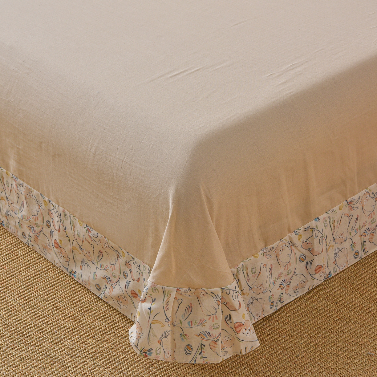 91家纺网 家纺一手货源 找家纺 金昱纺 2026新款全棉纯棉双层纱印花四件套 顽皮熊-米