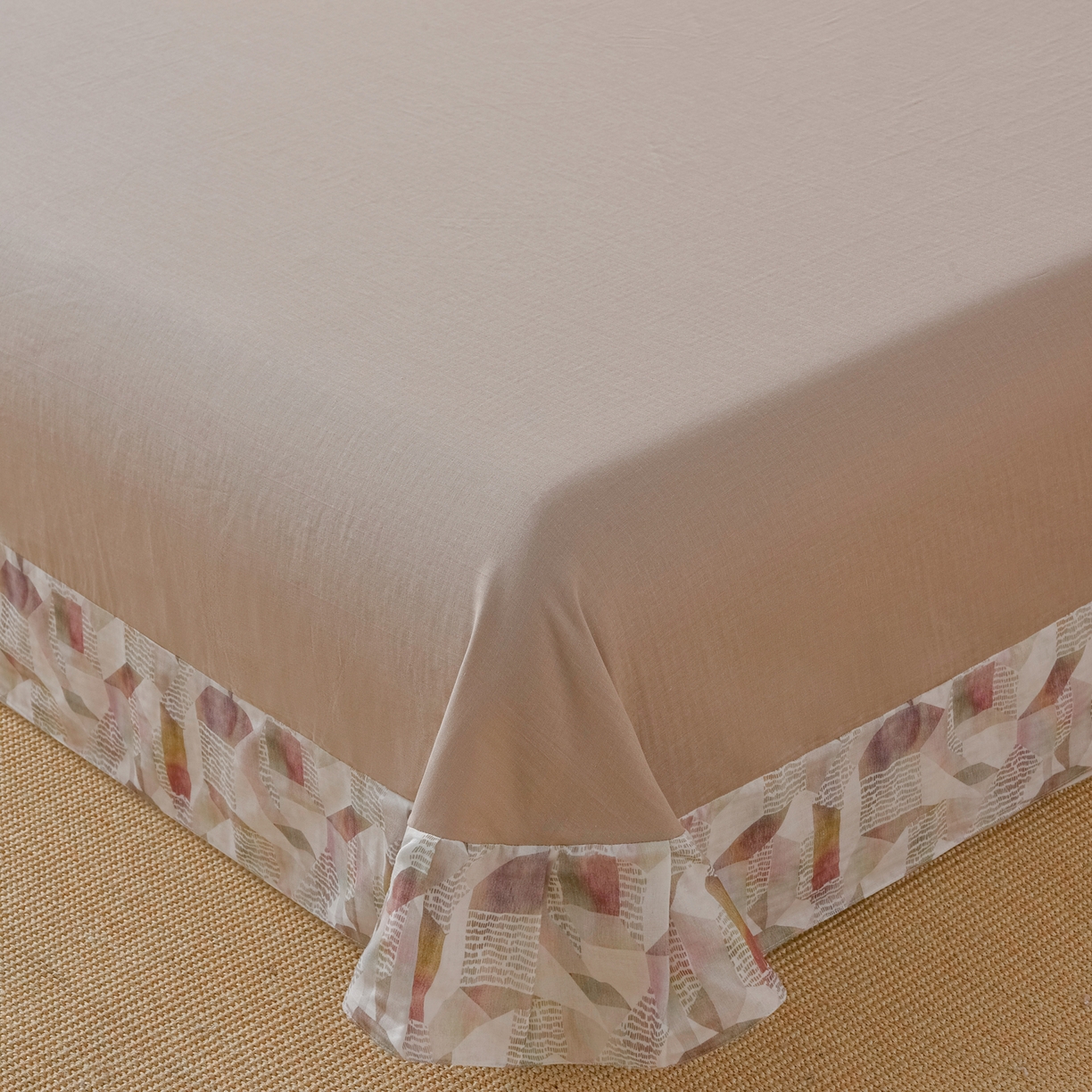 91家纺网 家纺一手货源 找家纺 金昱纺 2026新款全棉纯棉双层纱印花四件套 维亚-咖