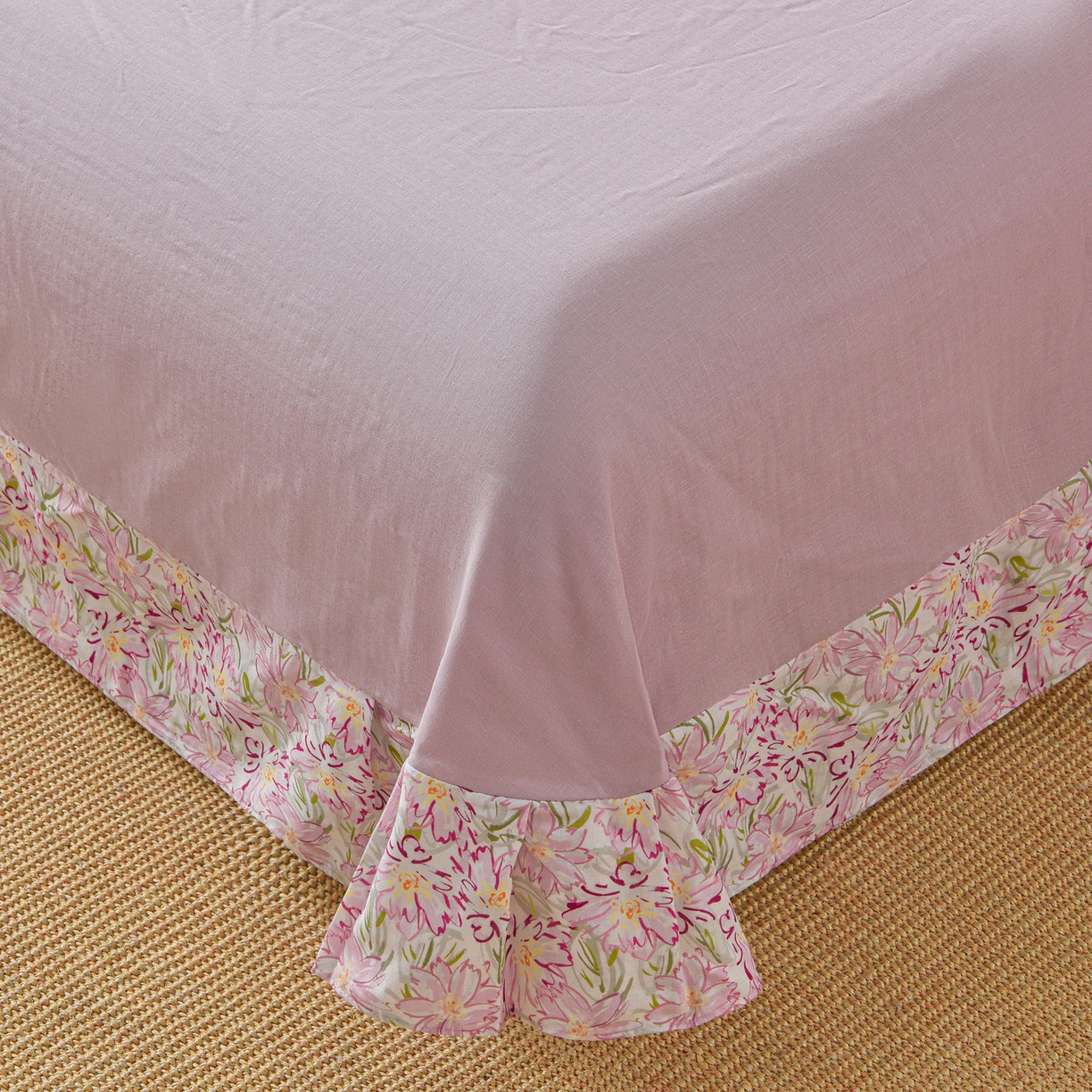 91家纺网 家纺一手货源 找家纺 金昱纺 2026新款全棉纯棉双层纱印花四件套 香忆源-粉